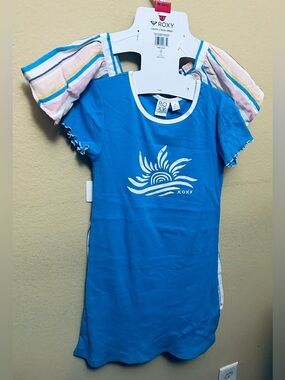 2pk ROXY Youth Girls Dress Set Assorted Sizes Pink Stripe & Blue Popover Tee New